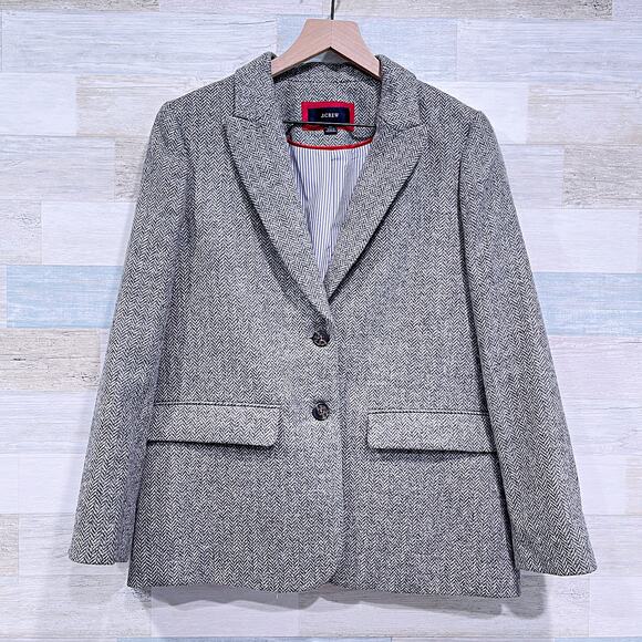 J CREW Tweed Sommerset Blazer Gray Herringbone English Moon Mill Wool Womens 8P - Picture 1 of 7